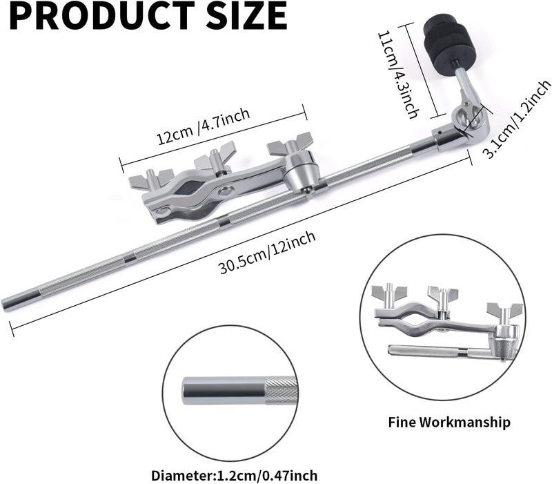 Seteol Cymbal Boom Arm Holder with Clamp, L-Arm Rod with Bracket Holder Extension Arm Attachment, Cymbal Stand Mount for Drum Hardware Cymbal Stand Percussion Instrument Accessories (Long/30CM Arm) - Image 2